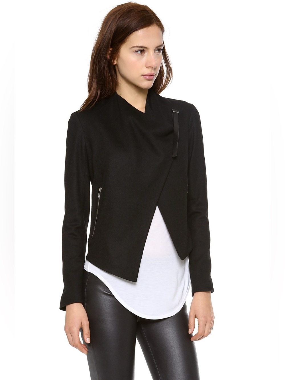 Helmut Lang Cropped Sonar 100% Wool Crossover Jacket Black Size Medium